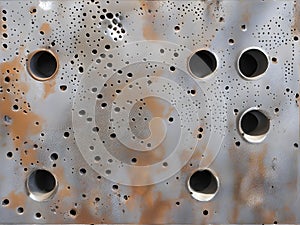 Shiny metal background with bullet holes