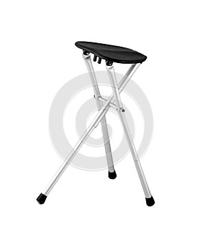 Shiny metal and black leather bar stool, isolated on white