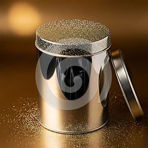 Shiny Metal Container with Lid and Handle