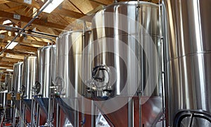 Shiny metal micro brewery tanks
