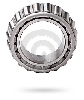 Shiny metal single row round roller bearing designed to absorb radial and one-sided axial loads of the vehicle. Sale of spare