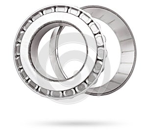 Shiny metal single row round roller bearing designed to absorb radial and one-sided axial loads of the vehicle. Sale of spare