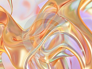 Shiny metallic gold abstract wavy liquid holographic background