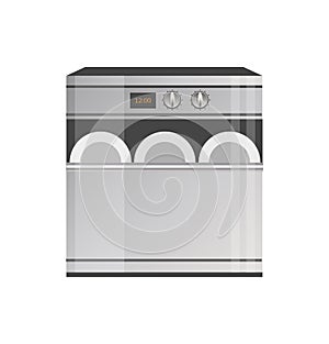 Shiny Metallic Modern Dishwasher with Timer Panel