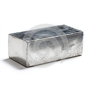 Shiny metallic rectangular bar casting with a textured surface on a white background