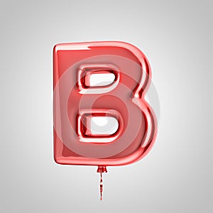 Shiny metallic red balloon letter B uppercase isolated on white background