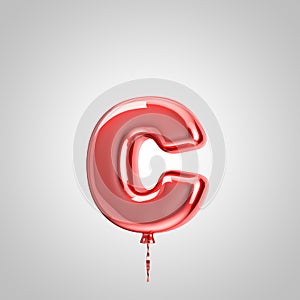 Shiny metallic red balloon letter C lowercase isolated on white background