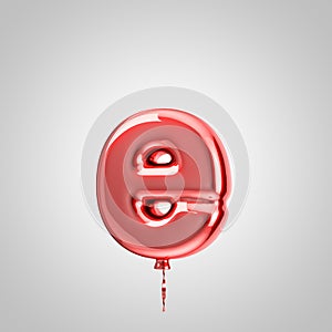 Shiny metallic red balloon letter E lowercase isolated on white background