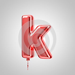 Shiny metallic red balloon letter K lowercase isolated on white background