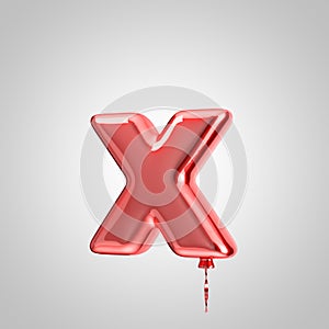 Shiny metallic red balloon letter X lowercase isolated on white background