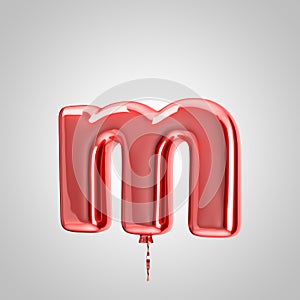 Shiny metallic red balloon letter M lowercase isolated on white background