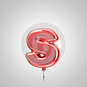 Shiny metallic red balloon letter S lowercase isolated on white background