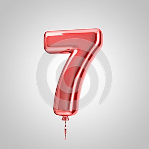 Shiny metallic red balloon number 7 isolated on white background