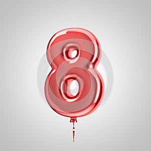 Shiny metallic red balloon number 8 isolated on white background