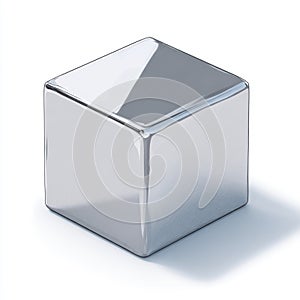 Reflective Silver Cube on White Background