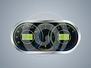Shiny metallic speedometer and rev counter photo