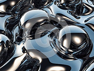 Shiny metallic spheres on reflective silver surface