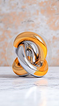 A gold and silver sculpture sitting on top of a table