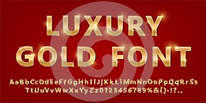 Shiny modern gold font isolated on red background