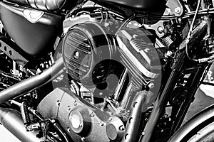Shiny chrome retro motorcycle engine