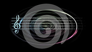 Shiny Musical Pentagram curving in a Ondulate Sound Waves