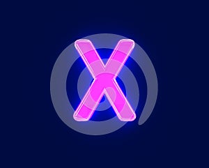 Shiny neon light glow reflective alphabet - letter X isolated on dark, 3D illustration of symbols