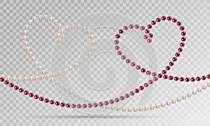Shiny oyster pearls for luxury accessories. Pearl necklace thread of pearls. Realistic white pearls isolated on background. Beauti