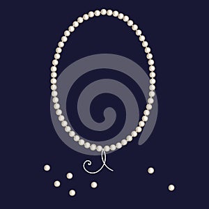 Shiny pearl frame with thread of white pearls. Vector border background for wedding, invitations, greeting cards, anniversary or