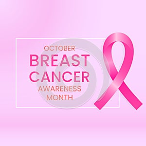 shiny pink ribbon. greeting card design for october breast cancer awareness month