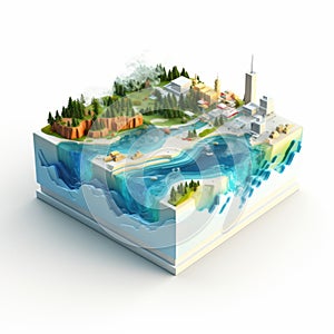 Shiny Plastic Isometric Coastline Model - 3d Illustration