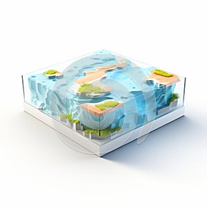 Shiny Plastic Isometric Square Model Of An Atoll On White Background photo