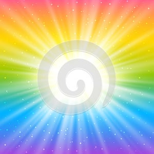 Shiny rays on bright rainbow background - abstract template for Your design