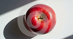 A shiny red apple sits on