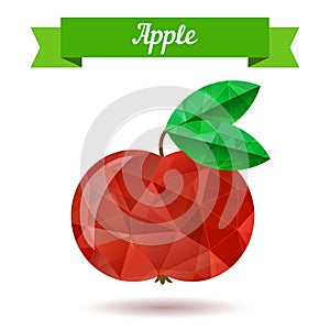 Shiny red apple with two leaves, vector illustration