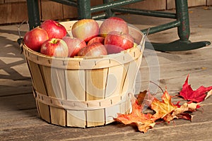 Shiny red apples fill a bushel basket