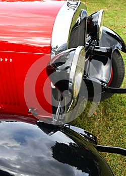 Shiny red and black antique car