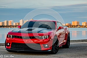 Shiny Red and Black Chevrolet Camaro