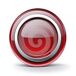 a shiny red button on a white background