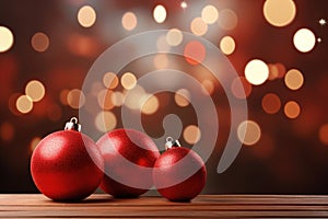 shiny red Christmas ball bouncing in front of blurred Christmas candle light and unfocused bokeh