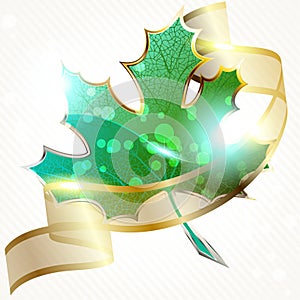 Shiny red leaf with transparent banner