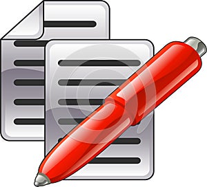 Shiny red pen and documents