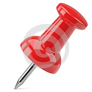 Shiny Red Push Pin with Silver Metal Point on White Background pushpin thumbtack
