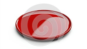 Shiny red round button on a white background surface