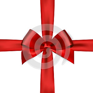 Shiny red satin ribbon on white background