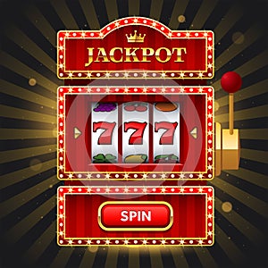 Shiny red slot machine with Jackpot sign and spin button