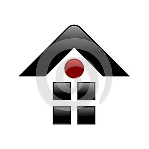 Shiny red and slver home vector icon