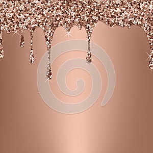 Shiny rose gold background. Dripping glitter texture