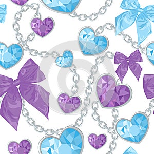 Shiny ruby heart pendants seamless pattern