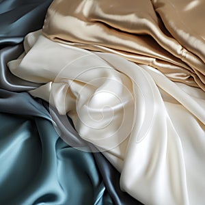Shiny Satin Fabrics In Gold, Blue, And Gray - High Detailed And Elegant