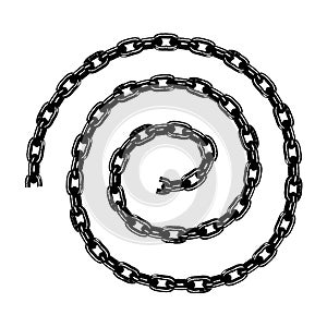 Shiny seamless steel chain isolated on white background. Vector set